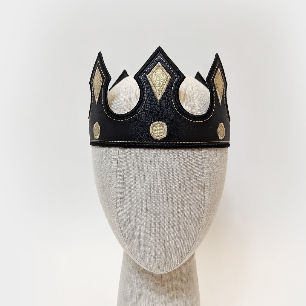 Black Medieval King Prince Leather Crown Jewels Viking Renaissance Royal Vinyl Leather