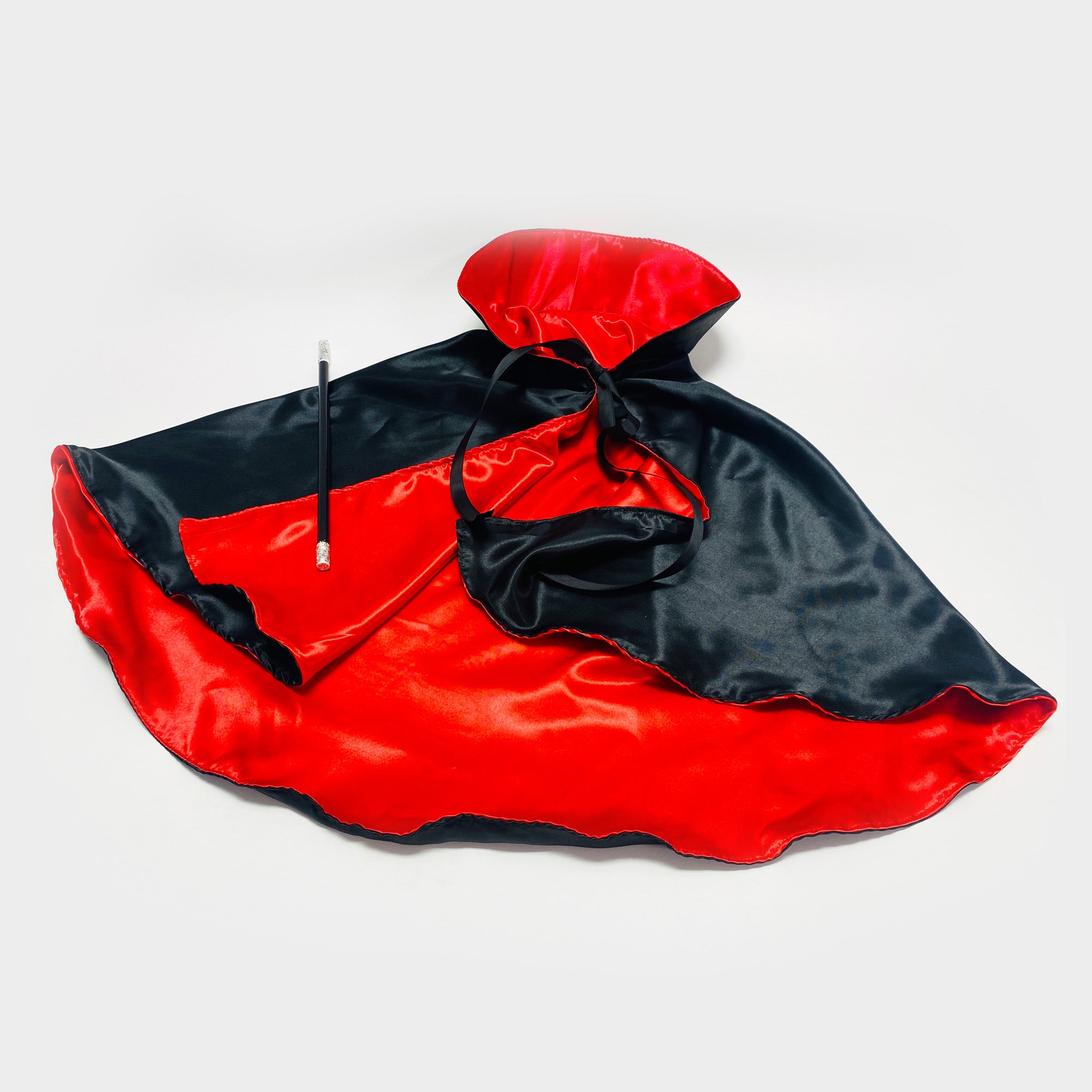 Black Red Magician Cape Magic Wizard Sorcerer Satin Costume Cloak with collar