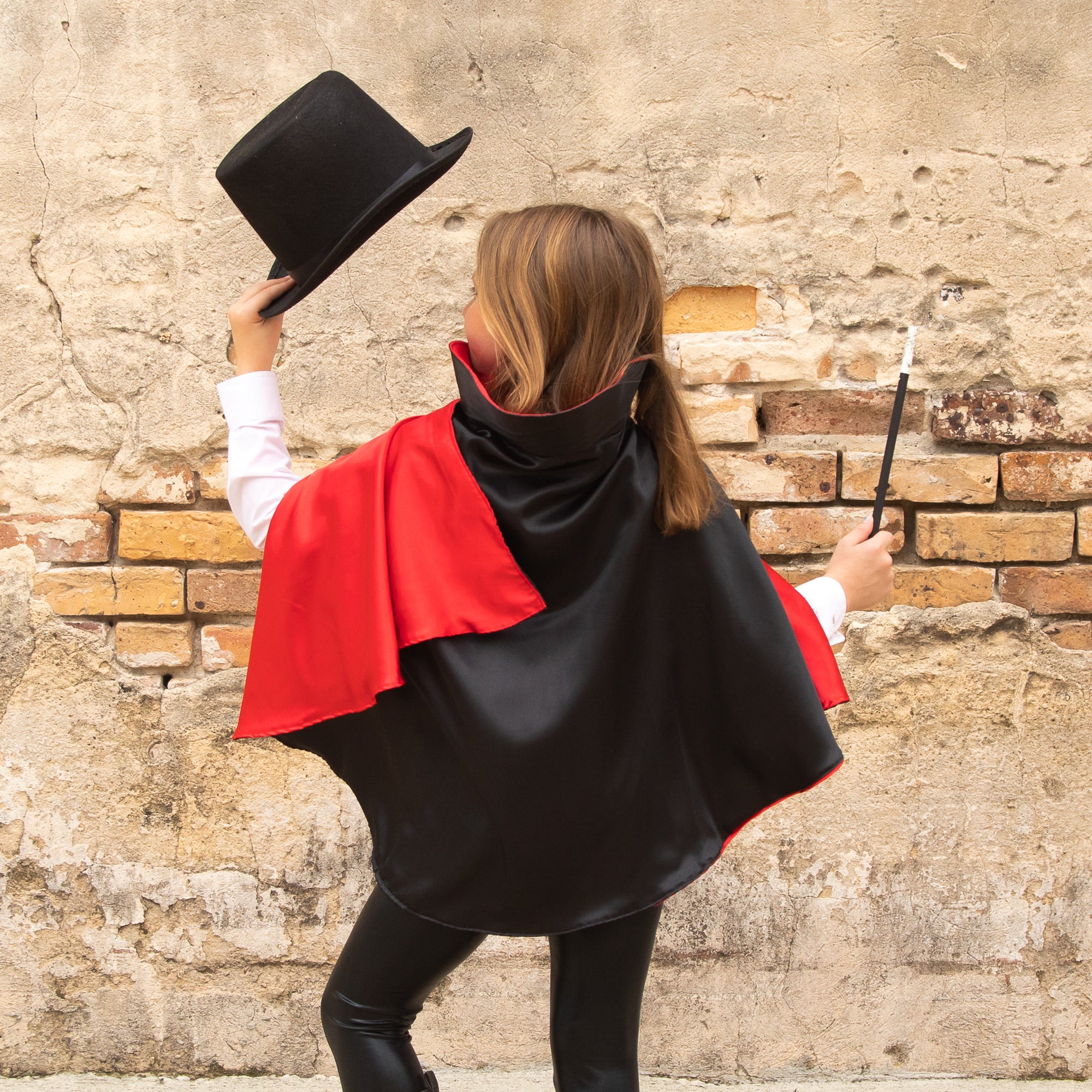 Black Red Magician Cape Magic Wizard Sorcerer Satin Costume Cloak with collar