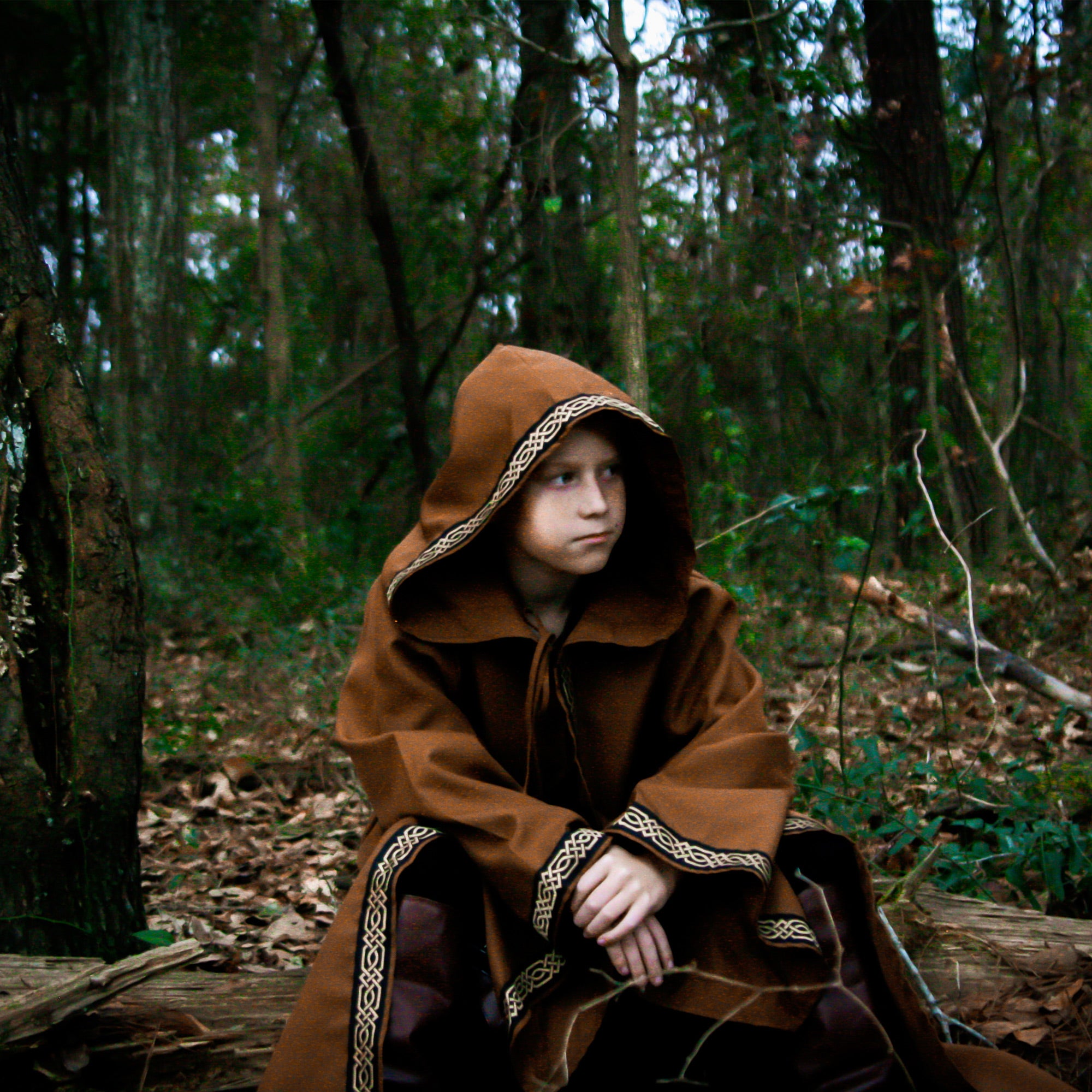 medieval celtic robe hooded jacquard trim sleeves Wizard Warlock Fantasy Renaissance costume cosplay LARP
