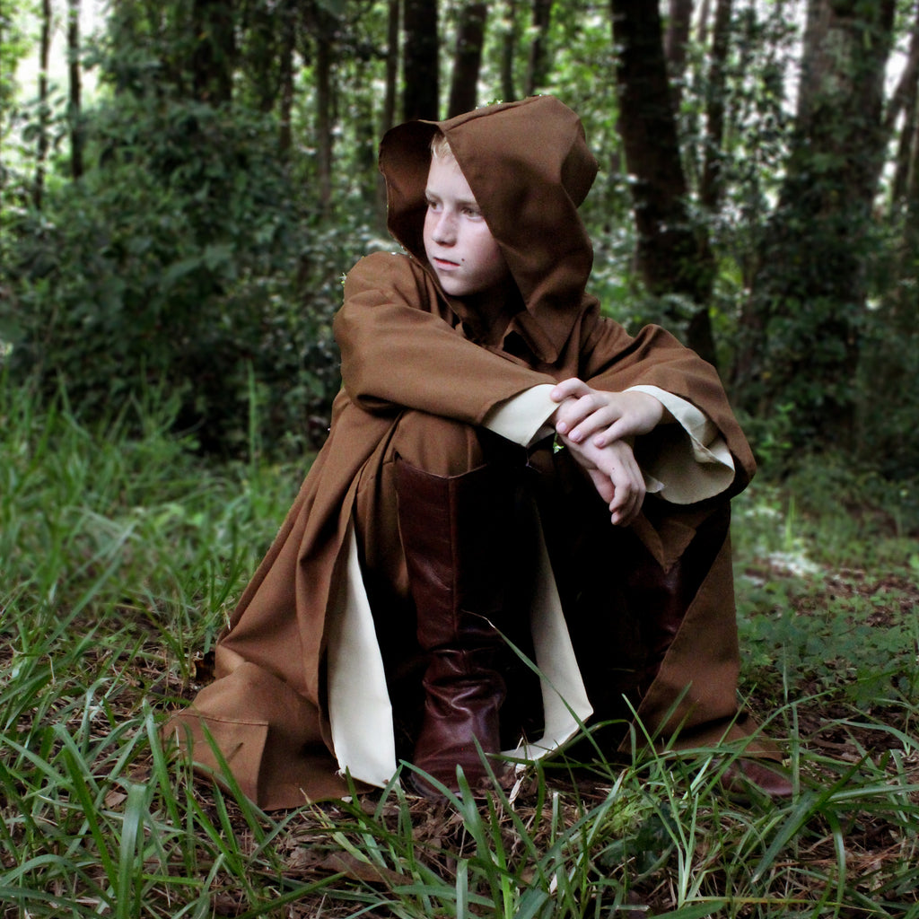 Brown Hooded Robe with sleeves, Harry Potter Cloak, Jedi Robe, Magician Cape