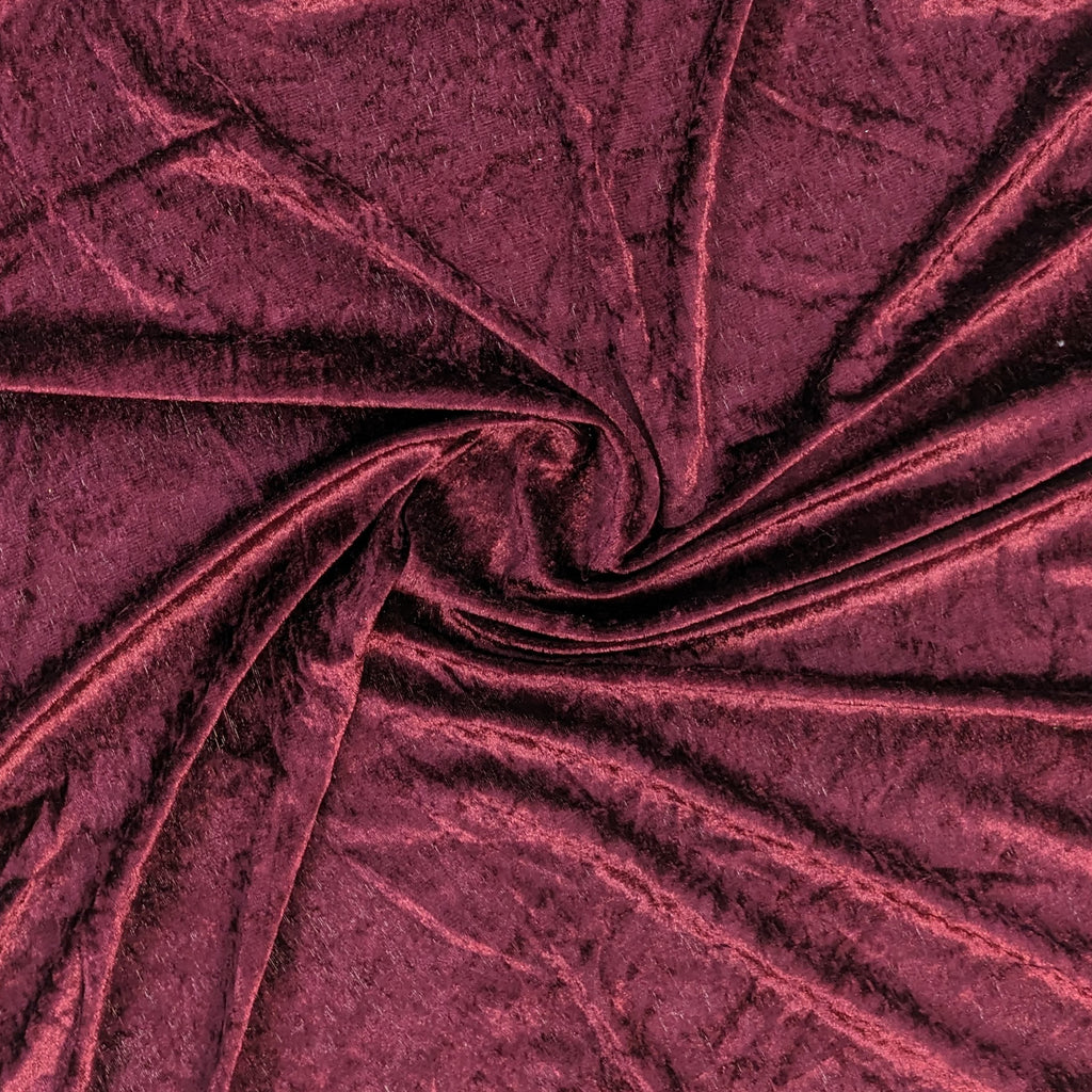 Burgundy Polyester Crushed Velour Fabric by the Yard