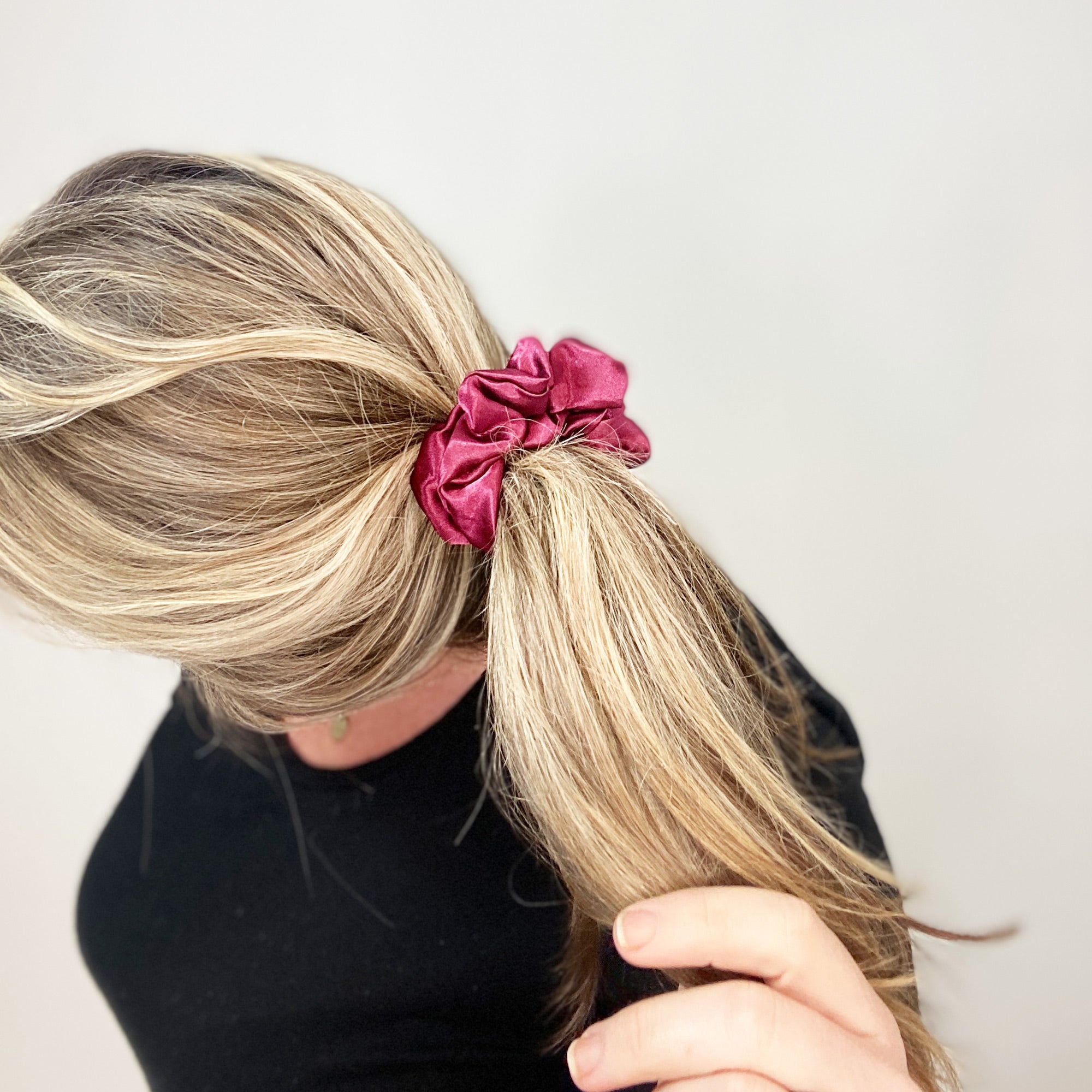 Burgundy Satin Scrunchy Hair Tie