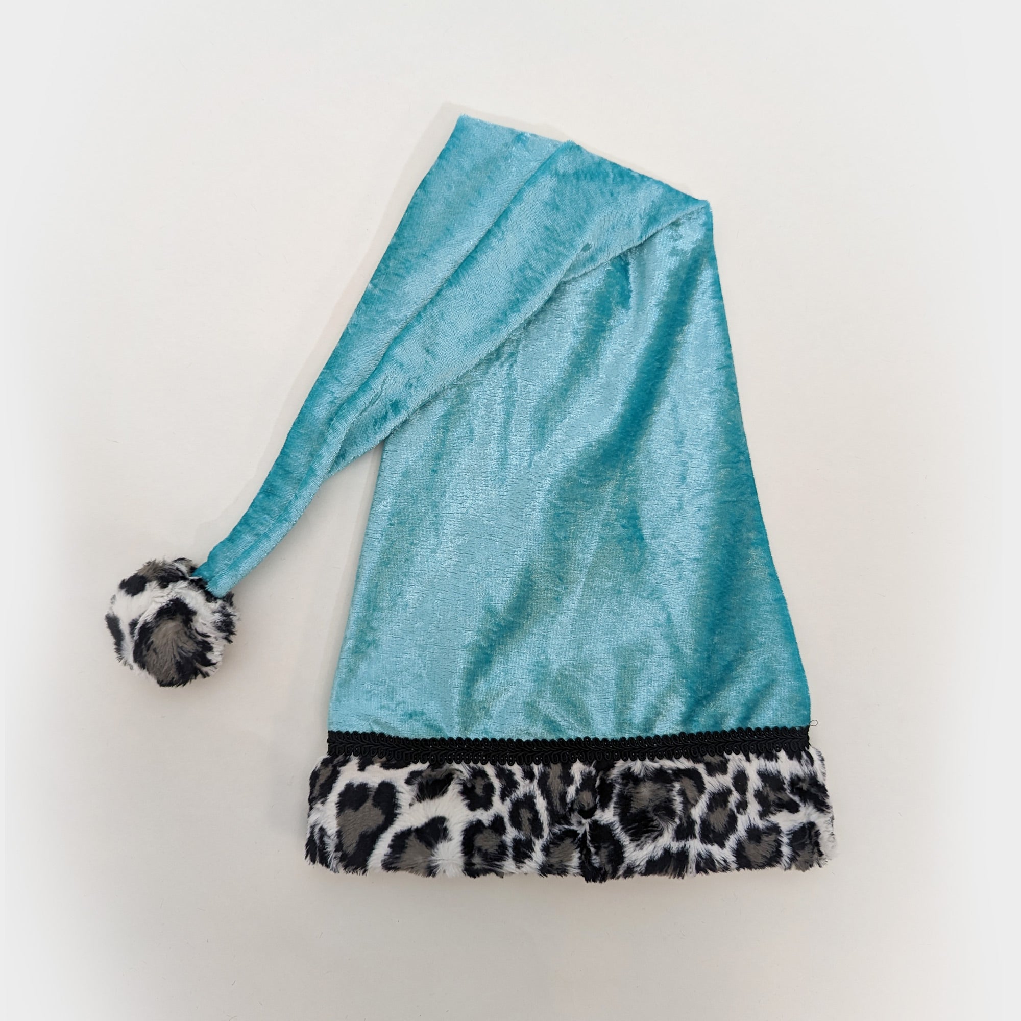 deluxe long velour santa hat animal print trim