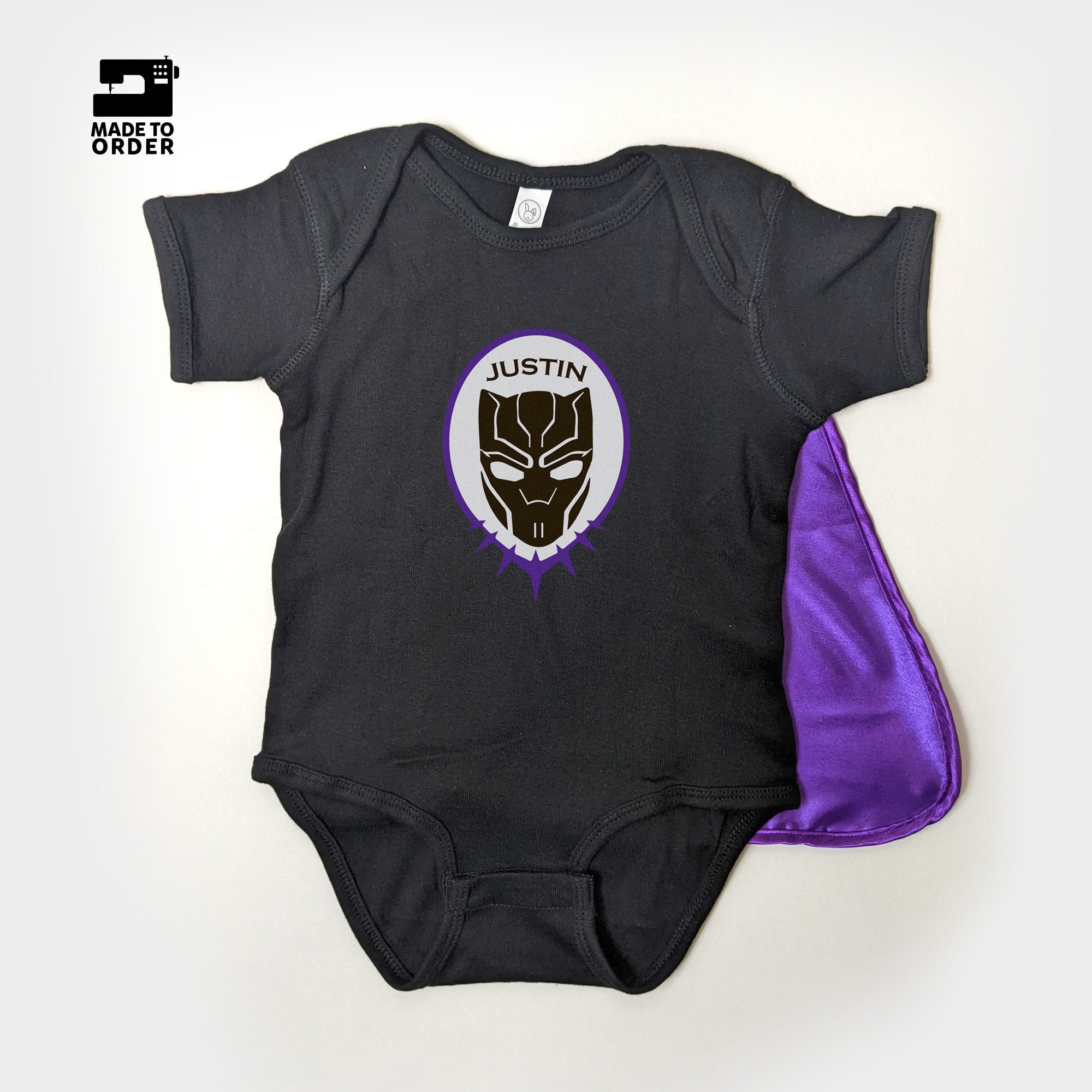 Everfan Baby Snapsuit Onesie Black Panther Superhero Cape