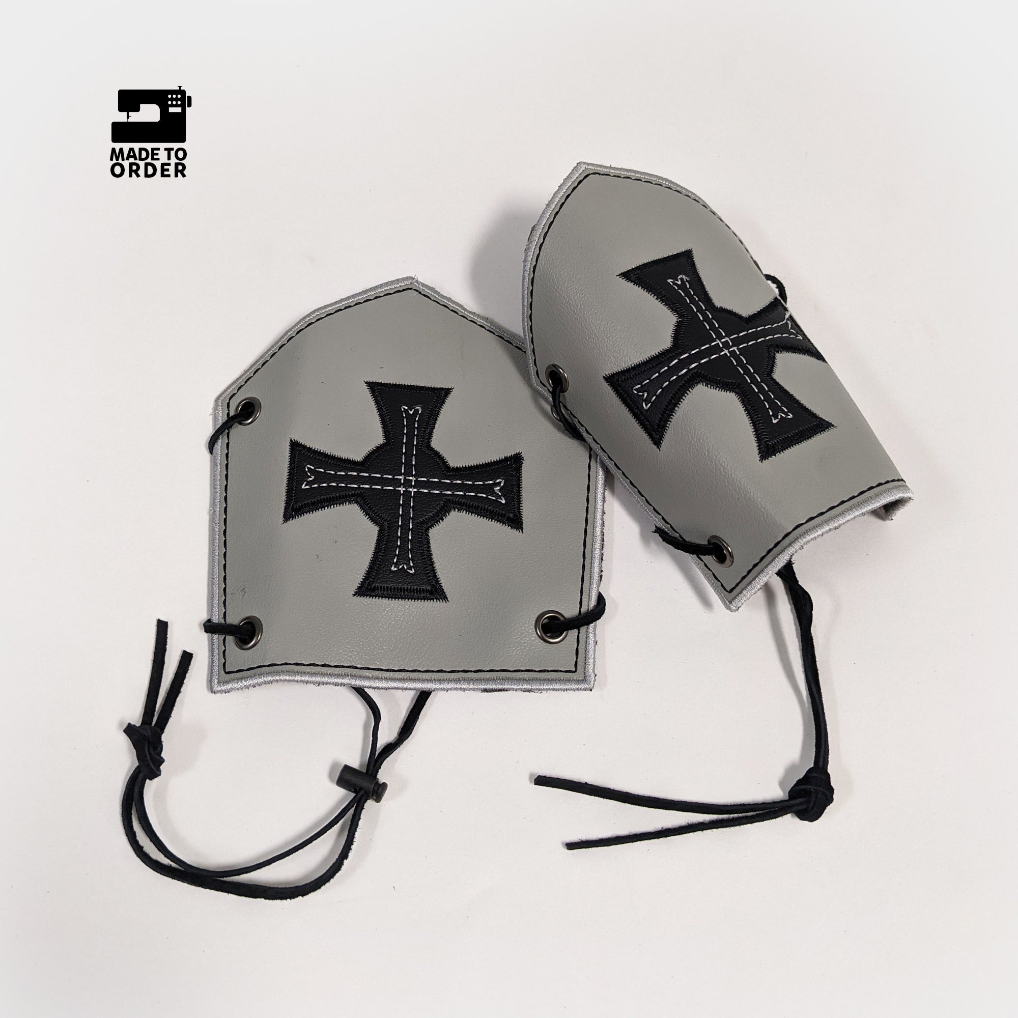 Custom Medieval Bracers Cross Black Grey Cuffs Wrist Arm Powerbands