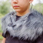 Fur Mantle Gray Leather Straps Medieval Knight King Cosplay Game of Thrones LARP Viking