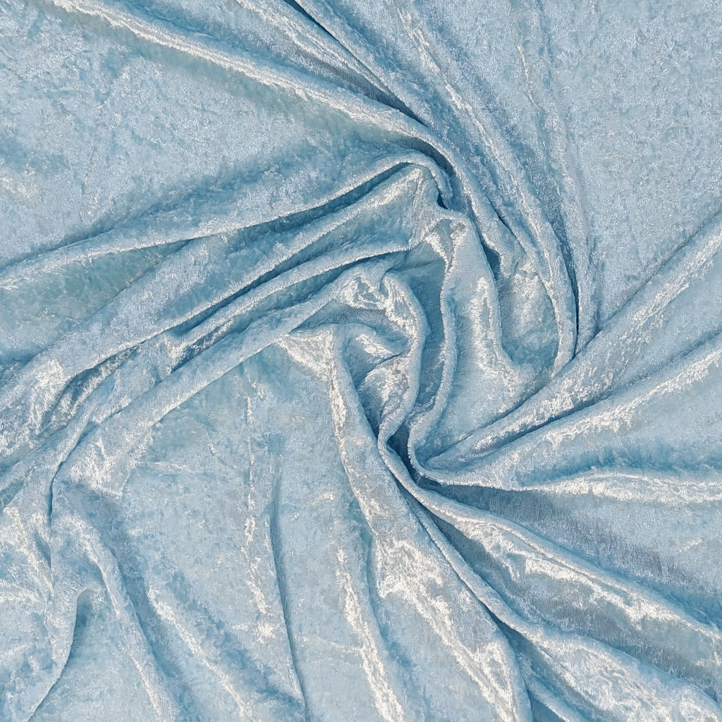 Light Baby Blue Polyester Crushed Velour Fabric by the Yard