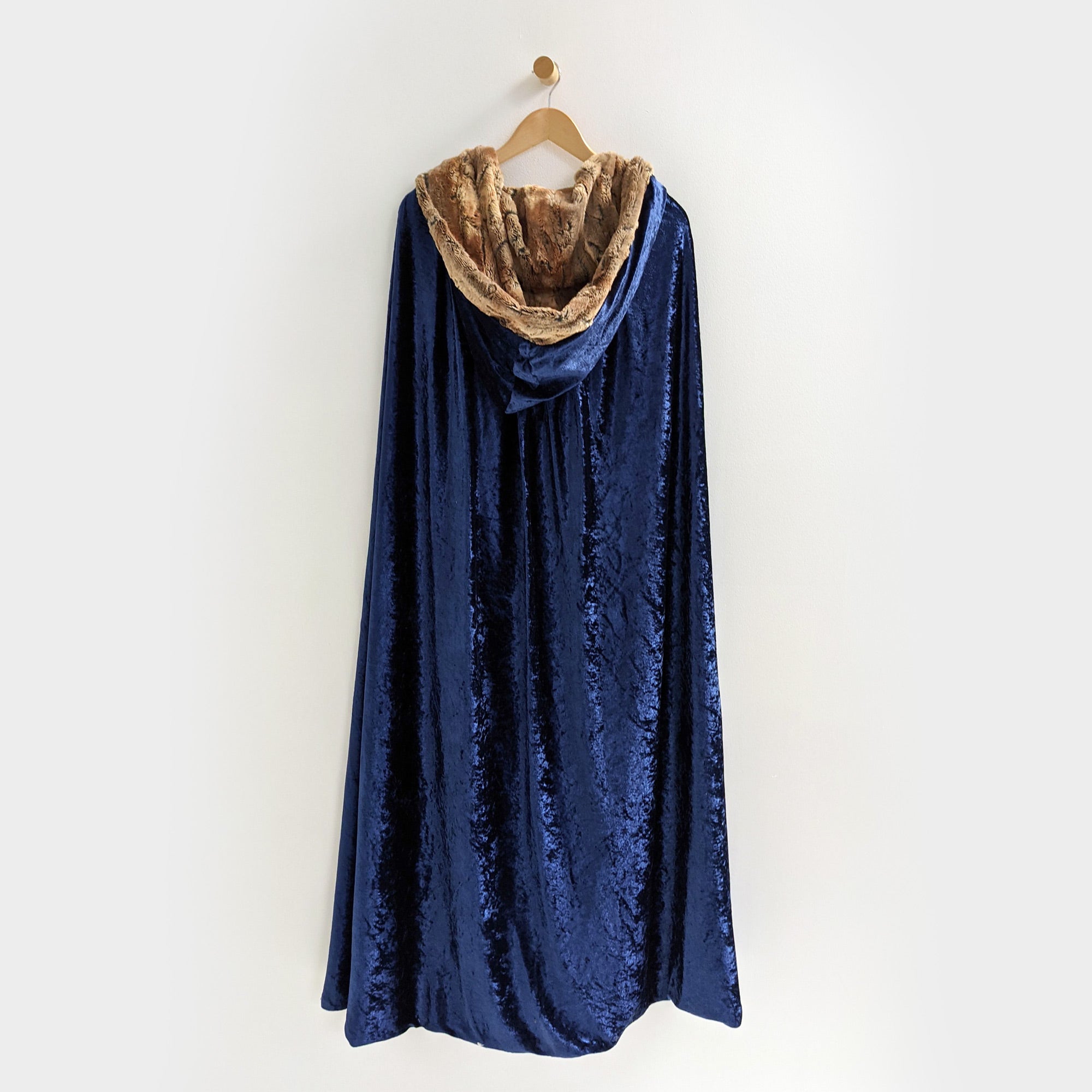 Navy Blue Faux Fox Fur Hooded Cloak medieval
