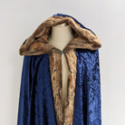 Navy Blue Faux Fox Fur Hooded Cloak medieval