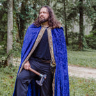 Faux Fox Fur Trimmed Hooded Cloak - Navy Cloak with Red Fox Fur | Medieval, Barbarian, Viking Costume Cape for Cosplay and LARP