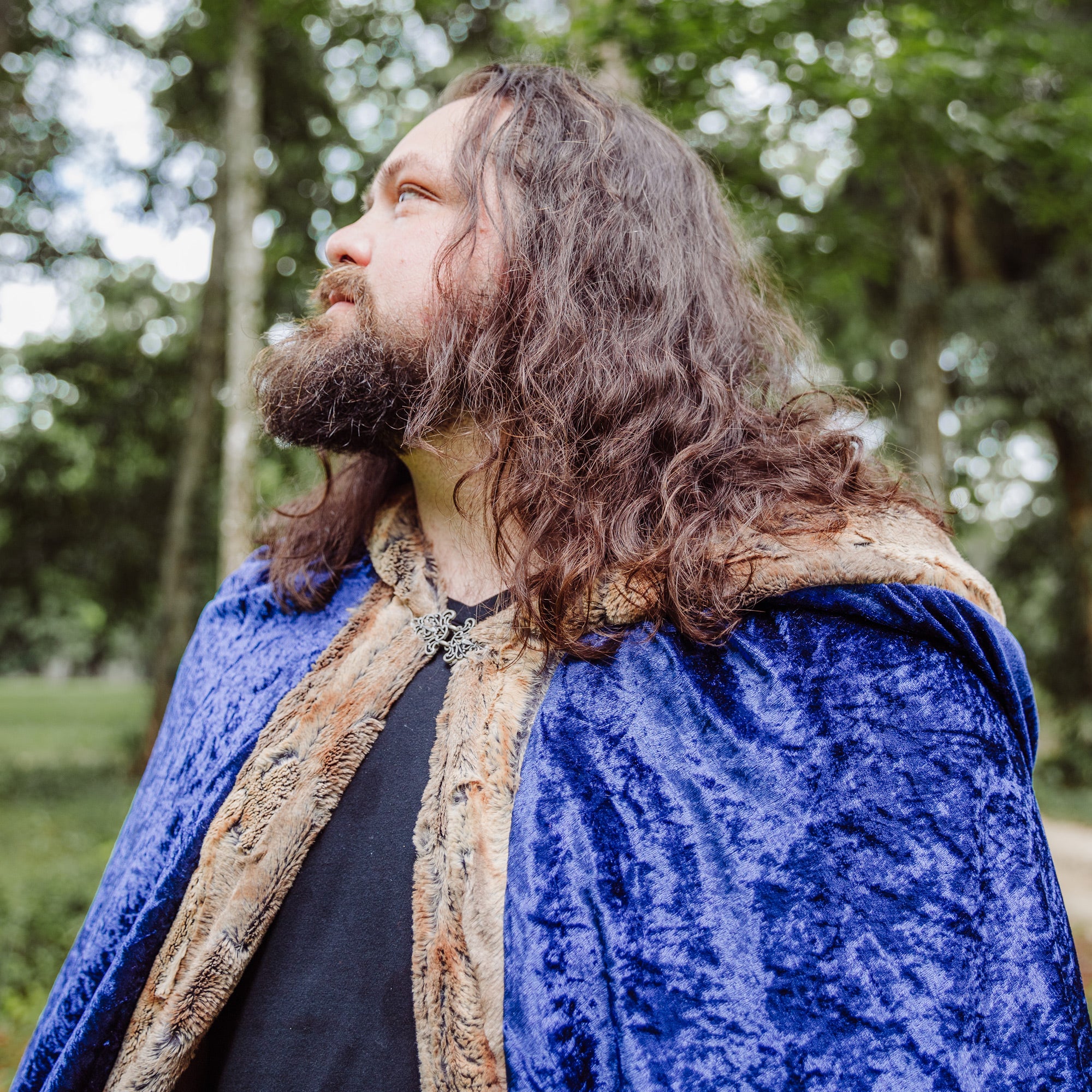 Navy Blue Faux Fox Fur Hooded Cloak medieval
