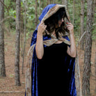 Faux Fox Fur Trimmed Hooded Cloak - Navy Cloak with Red Fox Fur | Medieval, Barbarian, Viking Costume Cape for Cosplay and LARP