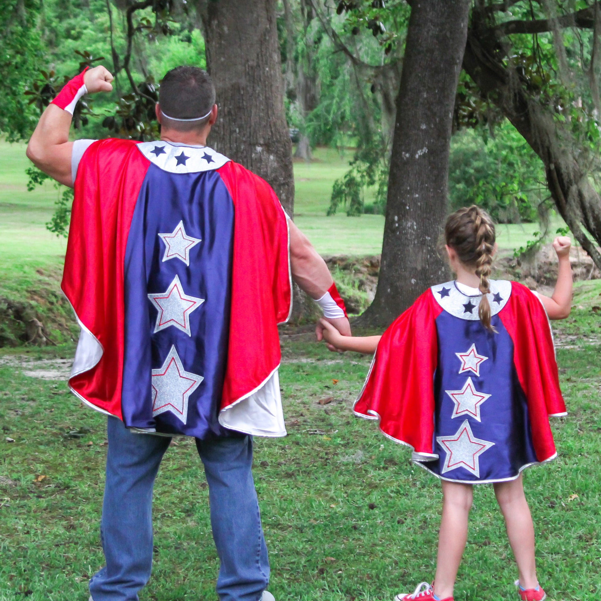 Patriotic Superhero Cape 4th of July Red White Blue Stars USA America Evel Knievel Hero Cape