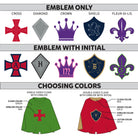 Personalized Medieval Hooded Cloak Knight Gladiator Old World Cross Lion Crest Diamond Crown Fleur de Lis