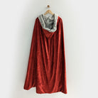 red hooded cloak faux silver fox fur trim medieval barbarian viking cosplay