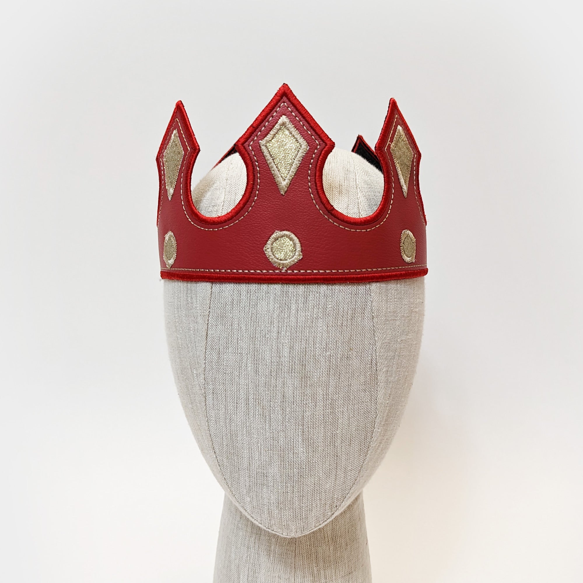 Red Medieval King Prince Leather Crown Jewels Viking Renaissance Royal Vinyl Leather