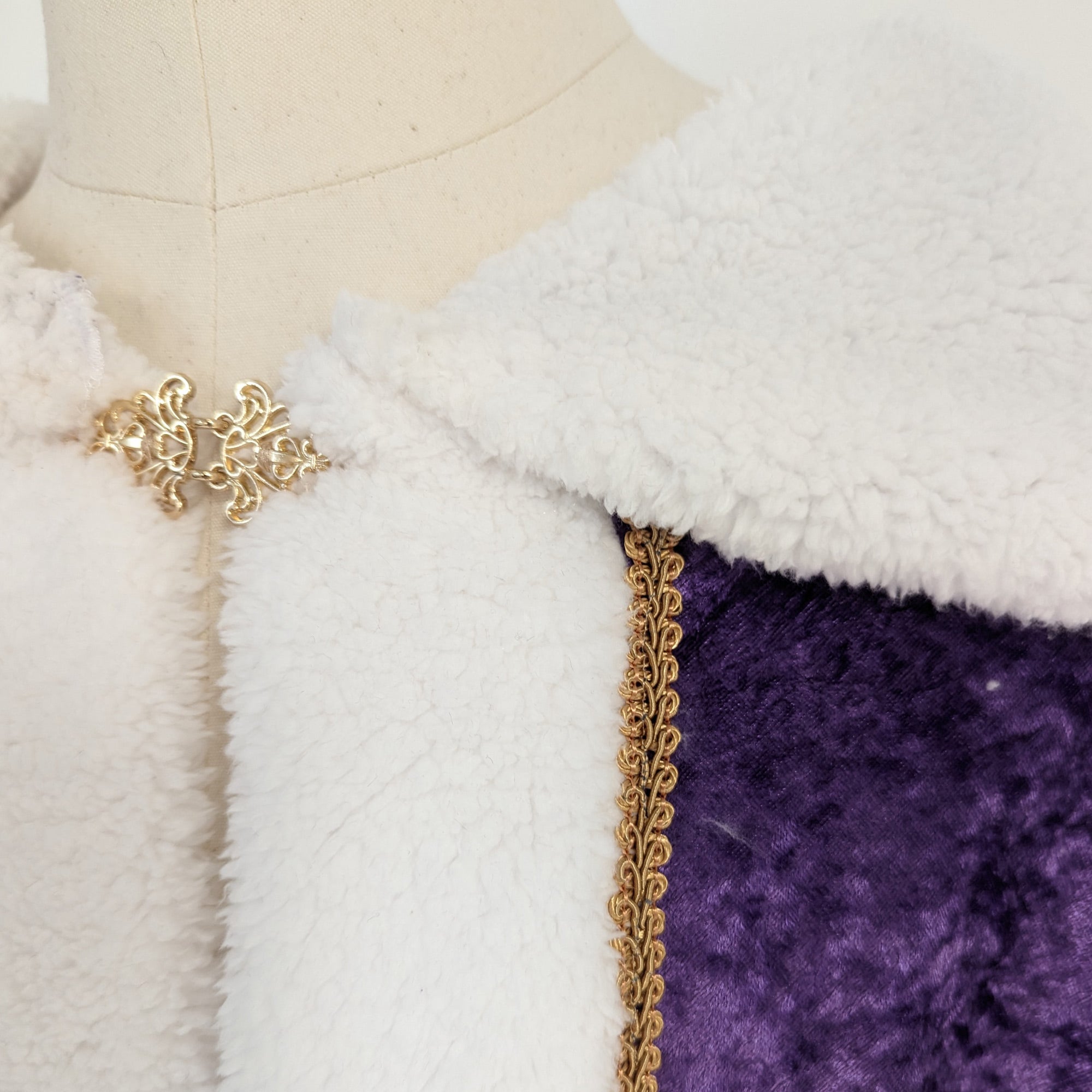 Royal King Queen Prince Cloak with Plush Trim and Metal Clasp Sherpa Medieval