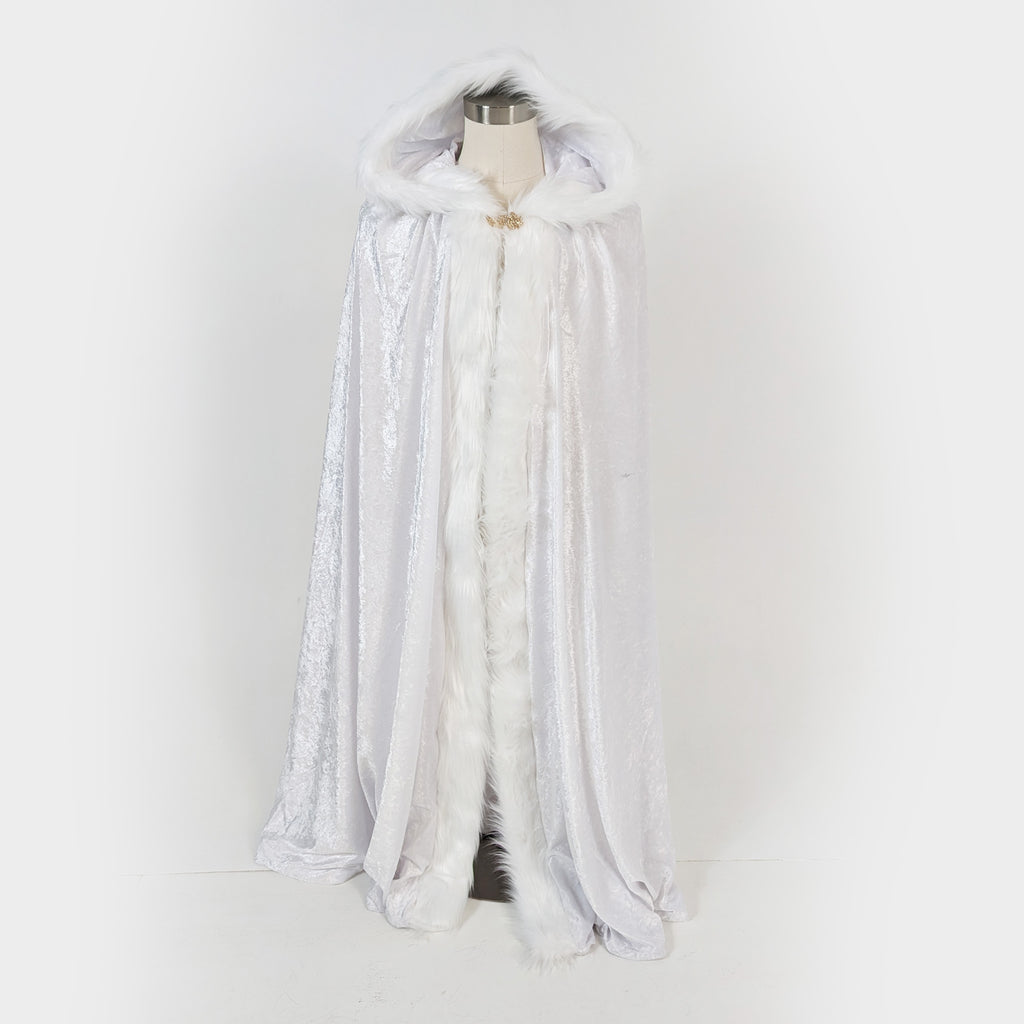 white cloak large hood fur trim medieval cosplay