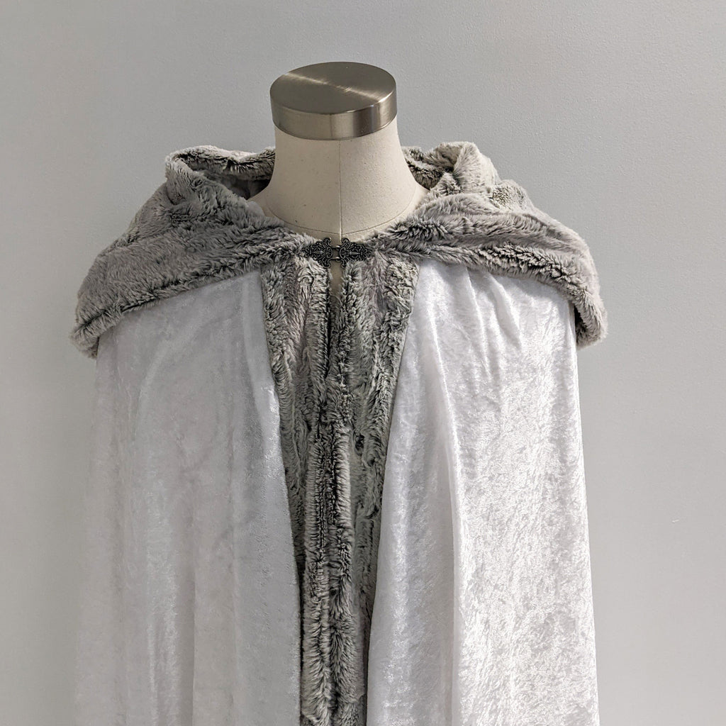 White Faux Fox Fur Hooded Cloak Medieval