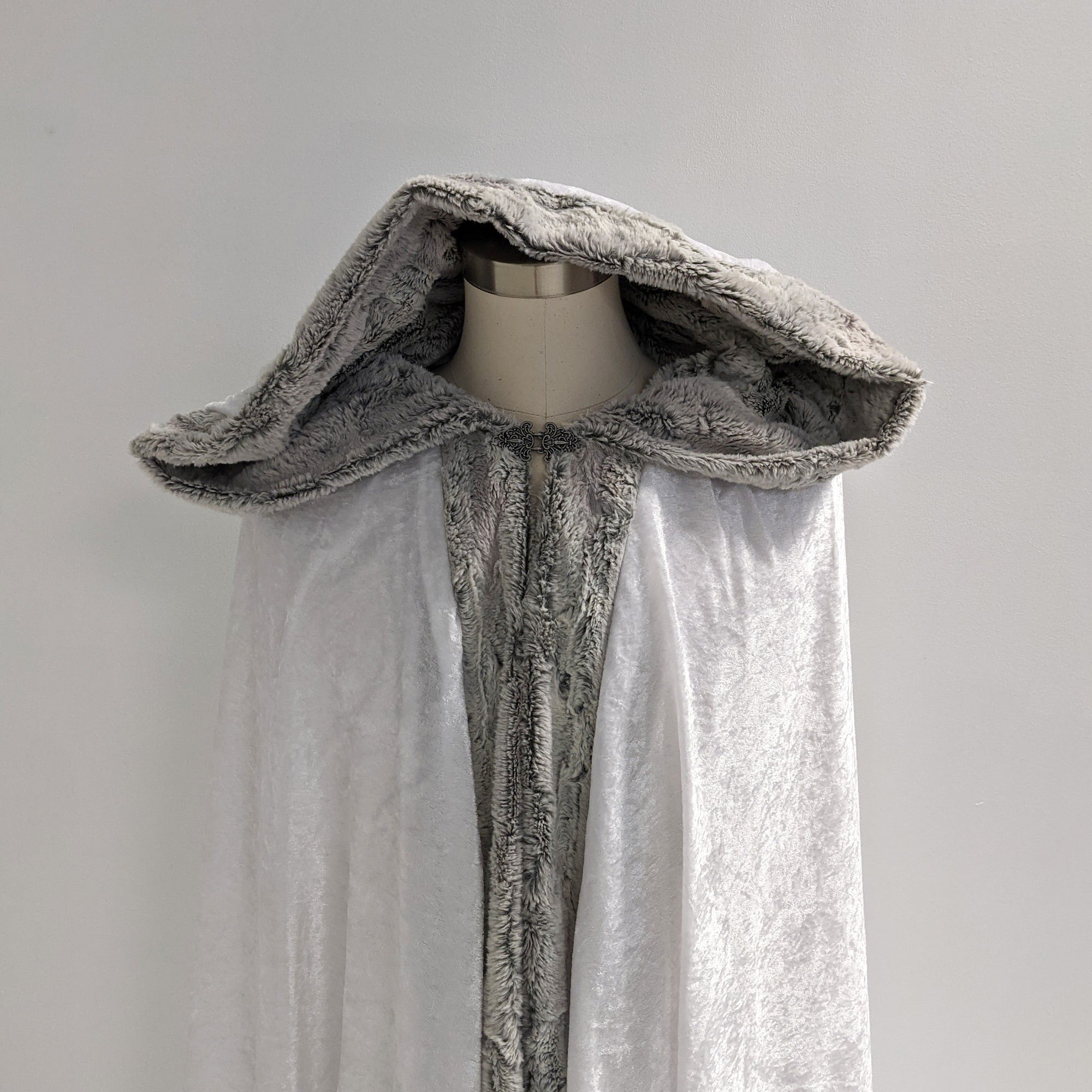 White Faux Fox Fur Hooded Cloak Medieval