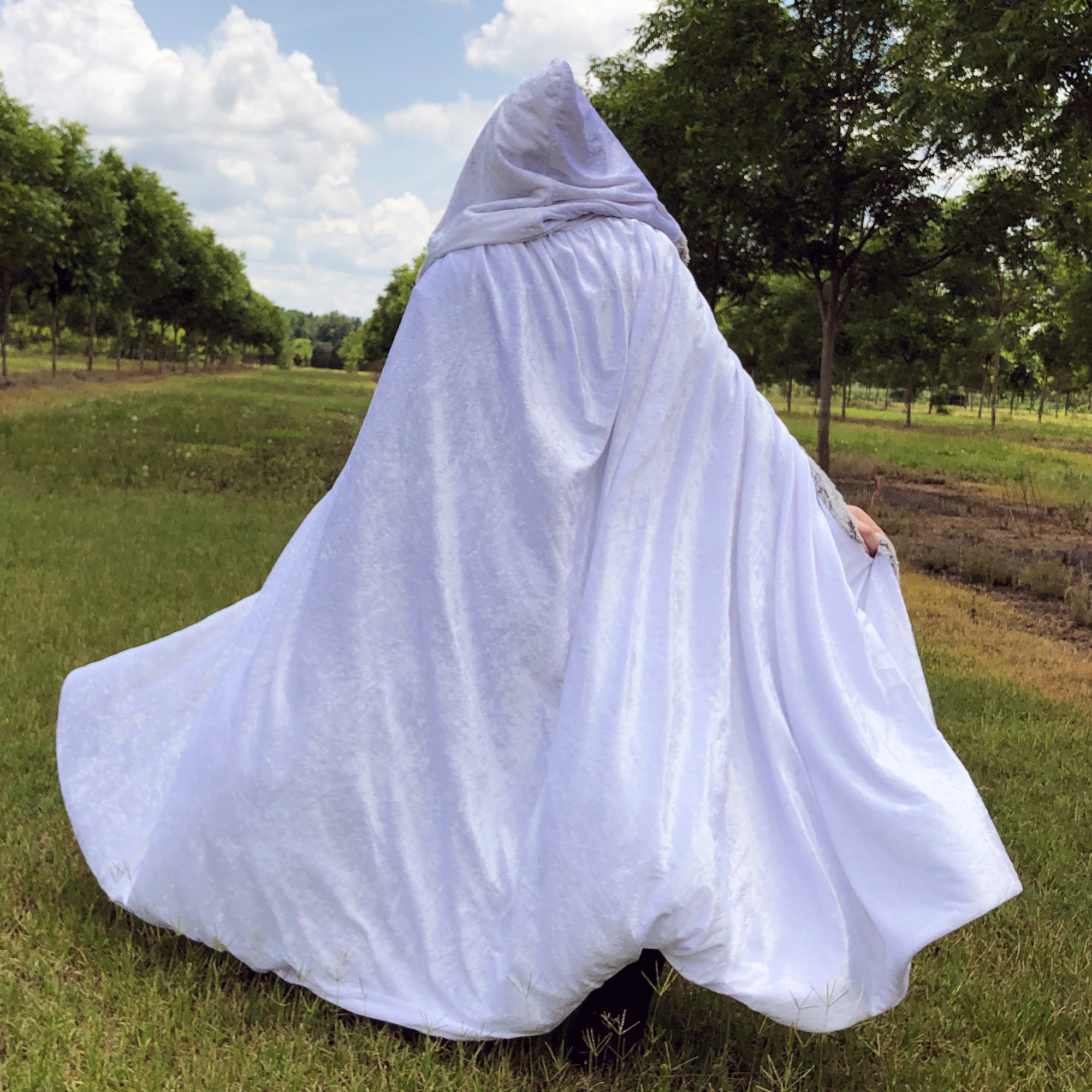 White Faux Fox Fur Hooded Cloak Medieval