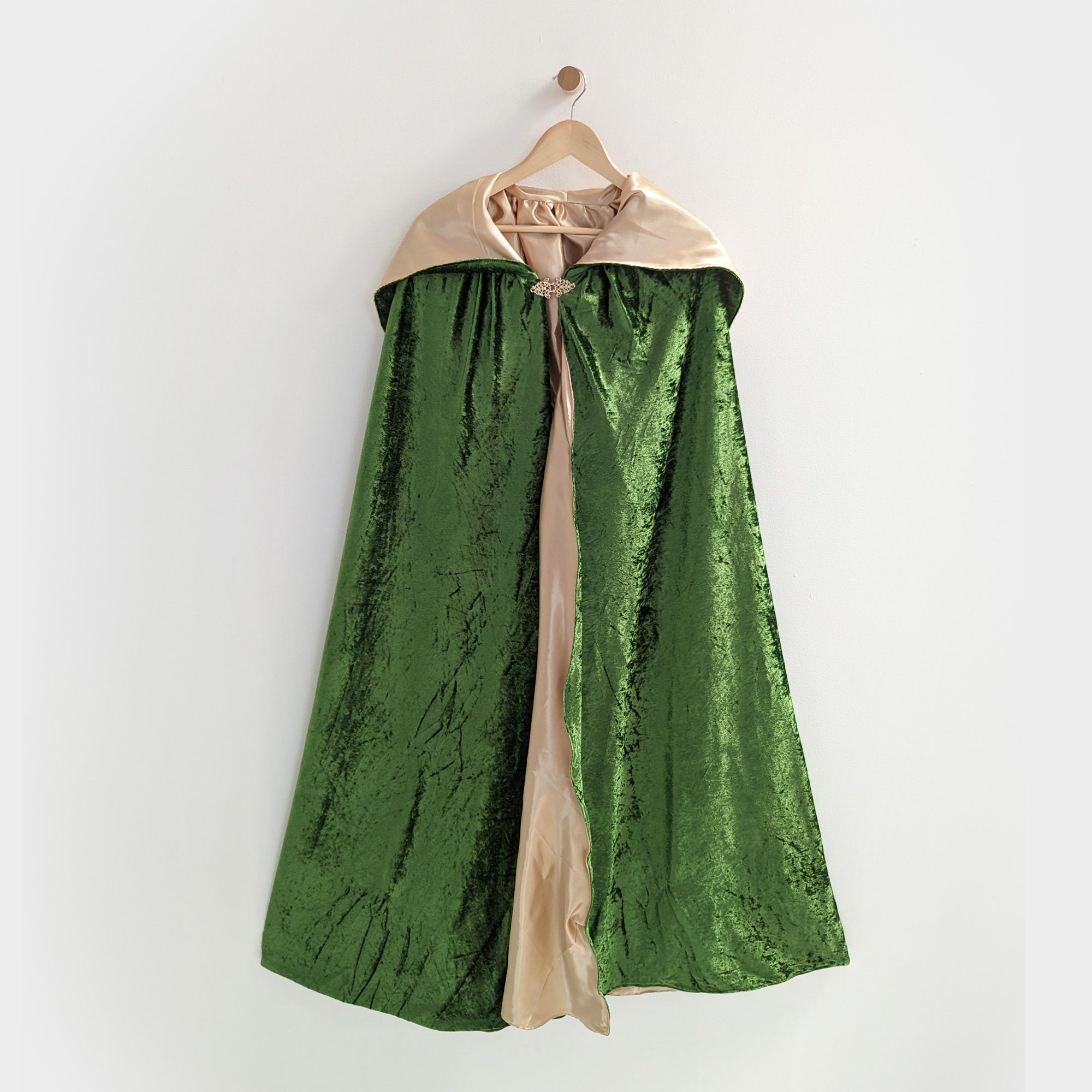 Deluxe Willow Green Velour Cloak With Satin Liner and Large Hood Small (Kids