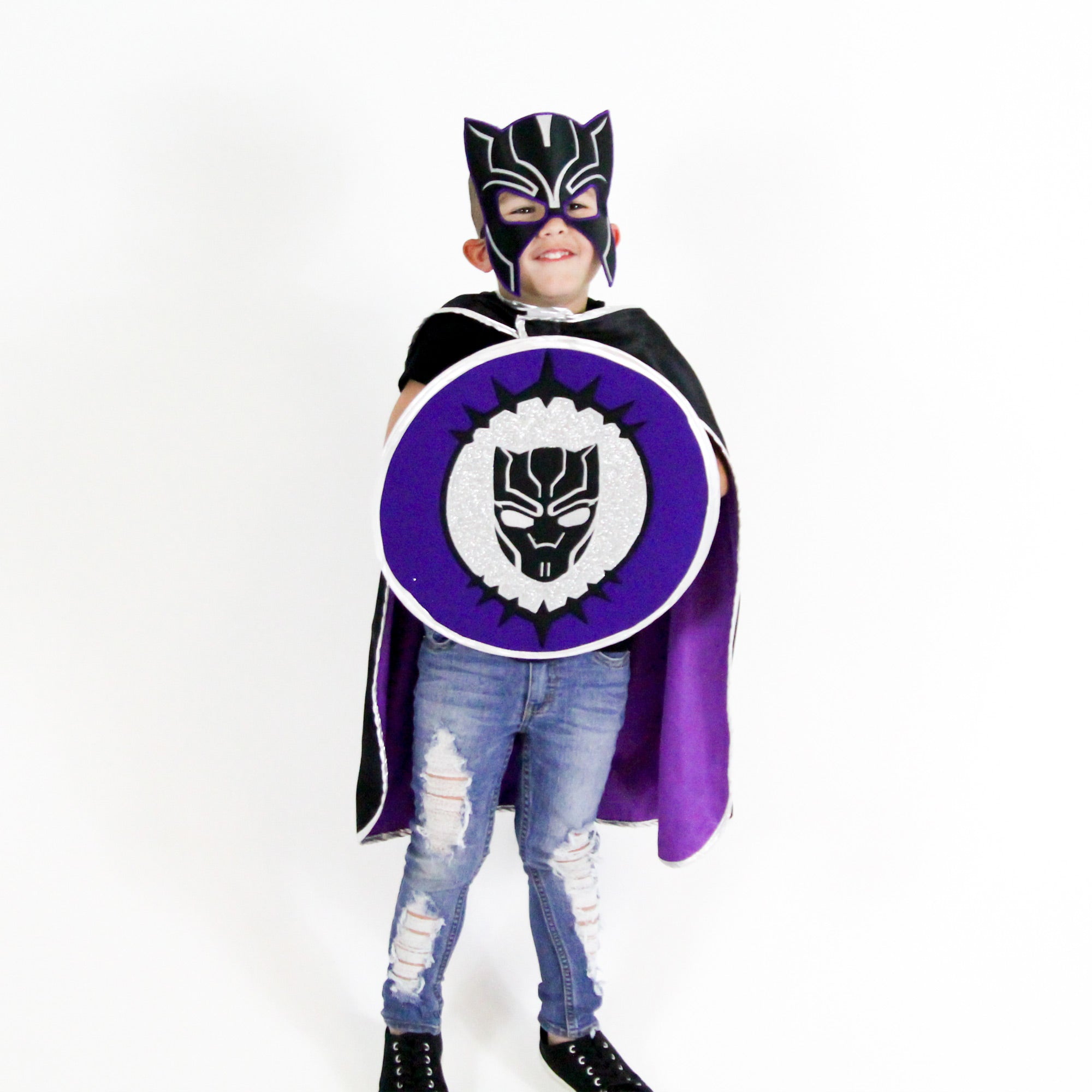 black panther costume set superhero cape mask belt shield marvel wakanda