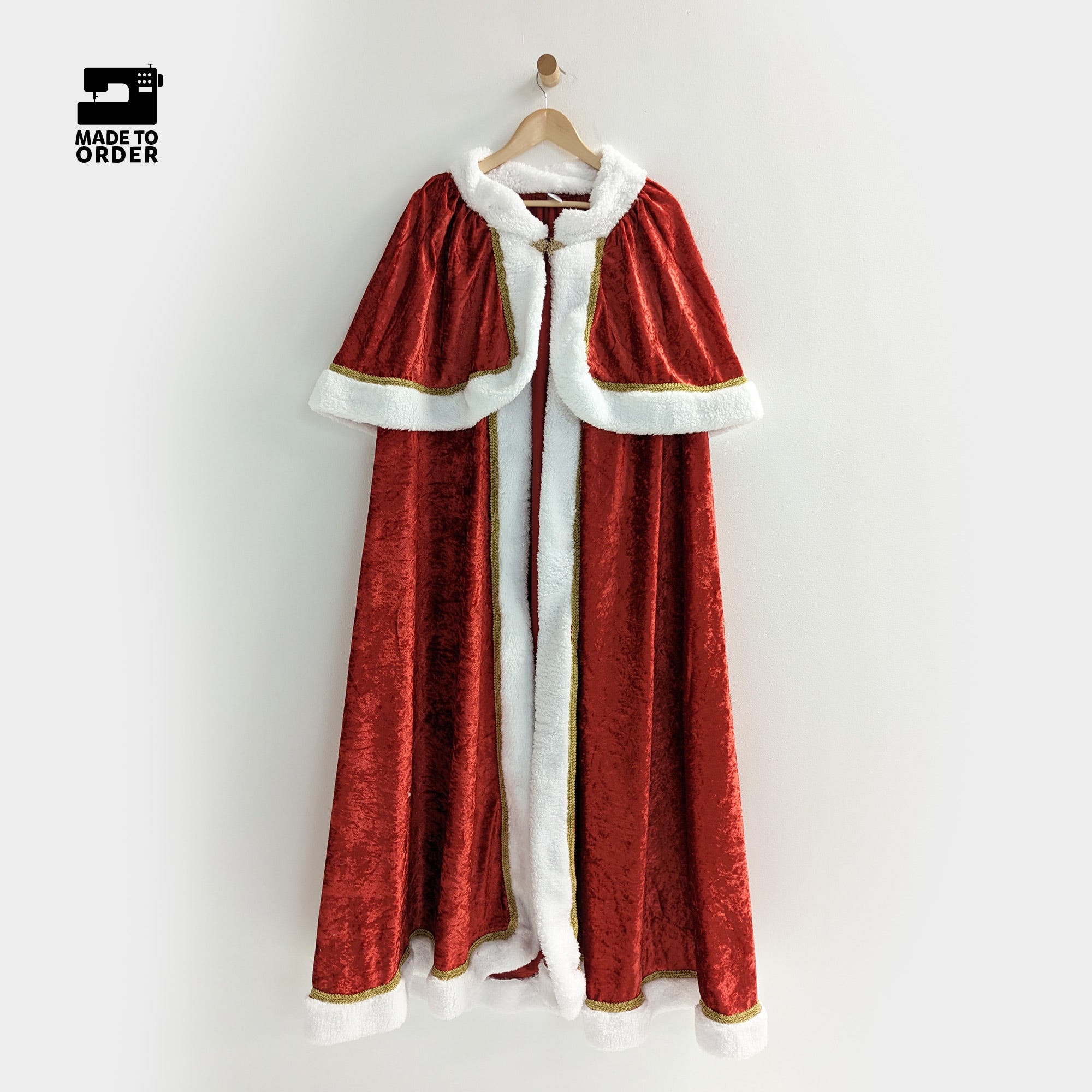 Red Christmas Holiday Santa Claus Cloak, Victorian cosplay LARP cape with sherpa trim